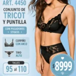 Art 4450 conjunto de tricot y puntilla con pasadores strass. corpiño con arco tiro alto. Talles 95-105 y 110 