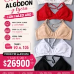 Corpiños algodon y lycra con falso aro. Talles 90 al 105. PRECIO POR LA DOCENA SURTIDA